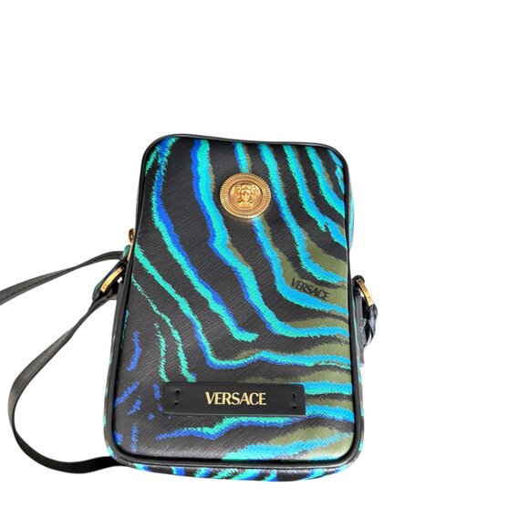 Versace Medusa Printed Calf Leather Tiger Blue/Black 100792 Phone case Bag - Picture 4 of 16